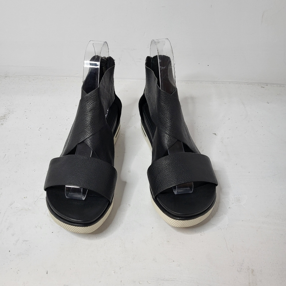 Eileen Fisher Women's Sport Wedge Sandal Black Leather Size 6